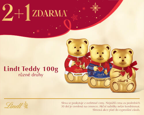 EXTRA akce 2+1 zdarma na Lindt Teddy 100 g